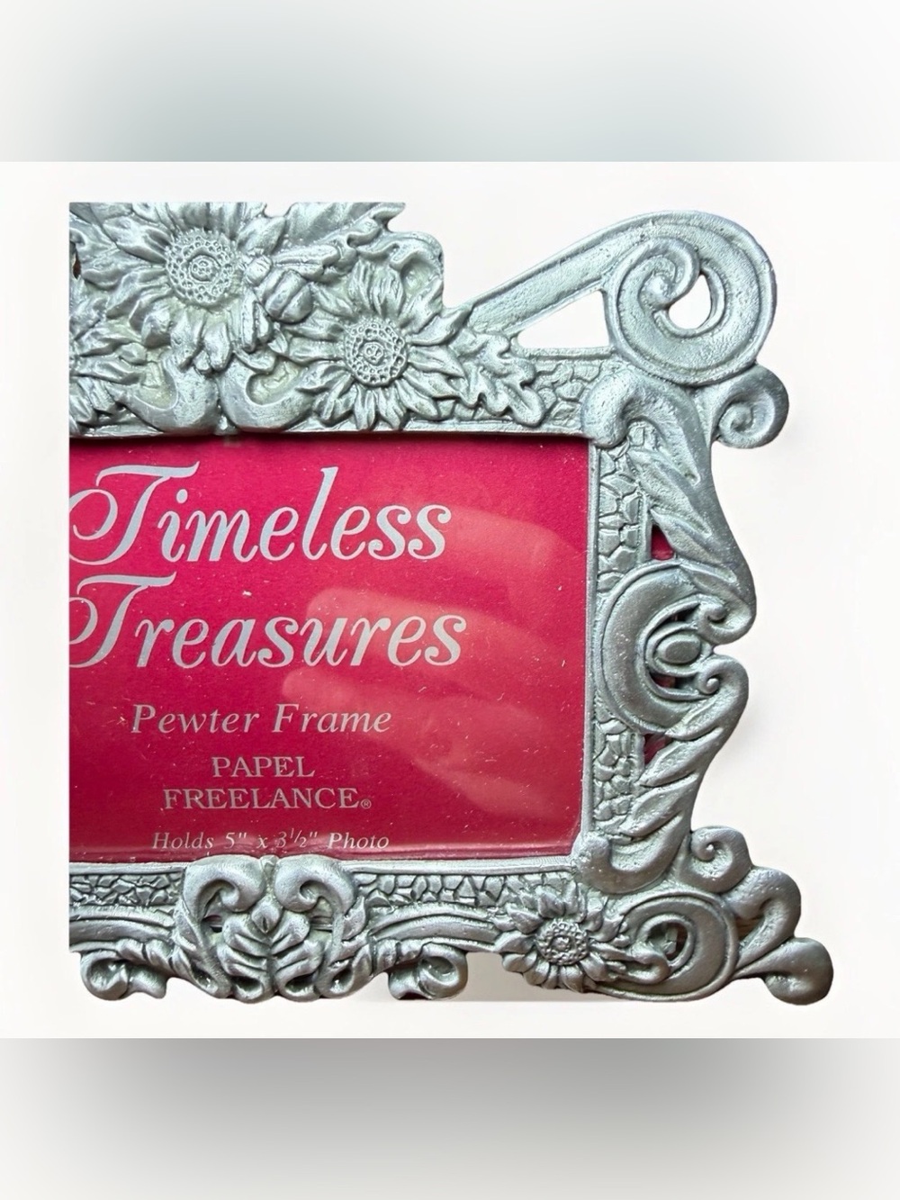 Timeless Treasures Pewter Frame 5” X 3.5” Photo Frame Classic Flower Design - Picture 6 of 6